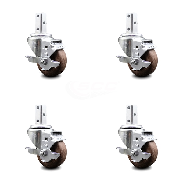 Service Caster 3.5 Inch High Temp Glass Filled Nylon 7/8 Inch Square Stem Caster Set with Brake SCC-SQ20S3514-GFNSHT-TLB-78-4 - main